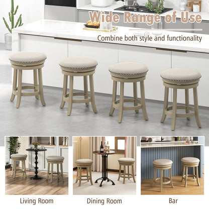 24/26 Inches Swivel Bar Stools Set of 2 wth Wooden Frame-24 inches, Beige Bar Stools   at Gallery Canada