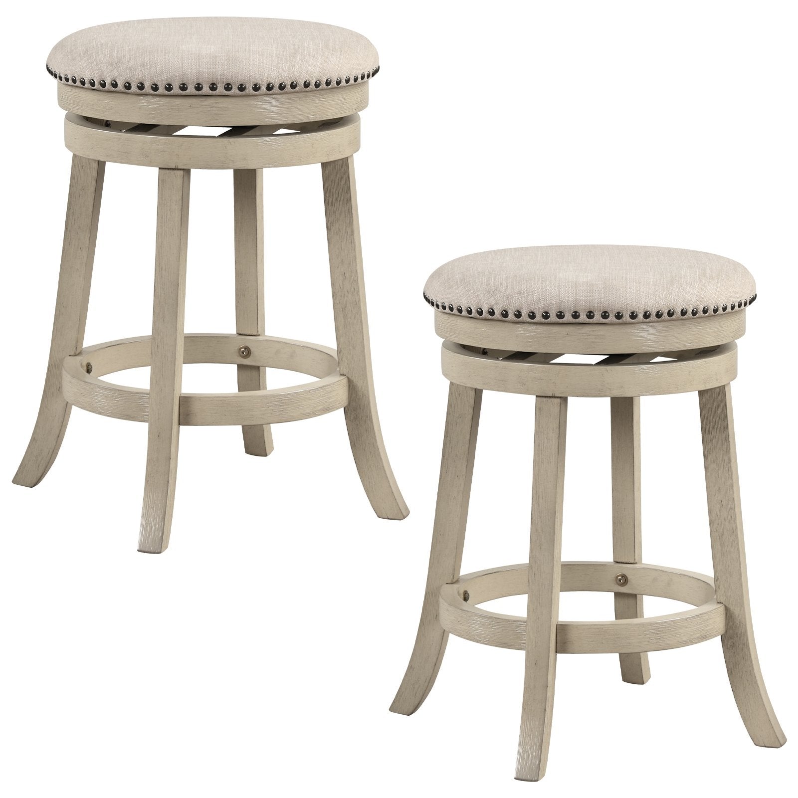 24/26 Inches Swivel Bar Stools Set of 2 wth Wooden Frame-26.5 inches, Beige Bar Stools Beige  at Gallery Canada