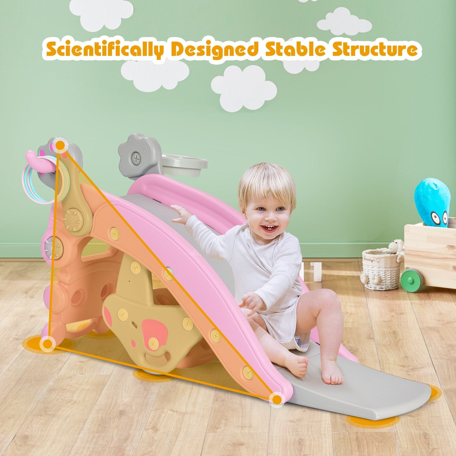 4-in-1 Rocking Horse and Slide Set for Kids, Pink Climbers & Slides   at Gallery Canada