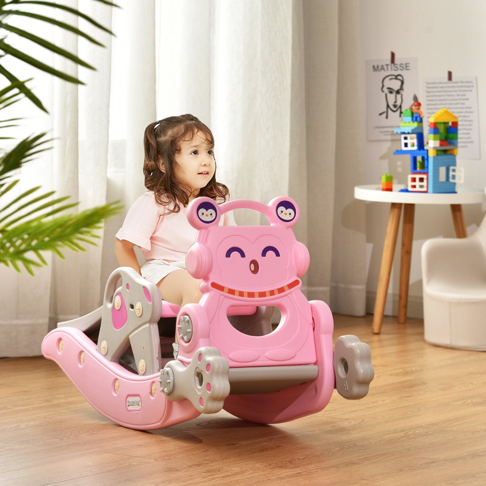 4-in-1 Rocking Horse and Slide Set for Kids, Pink Climbers & Slides   at Gallery Canada