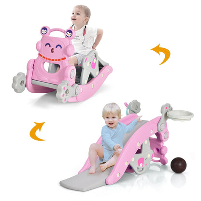 4-in-1 Rocking Horse and Slide Set for Kids, Pink Climbers & Slides Pink  at Gallery Canada