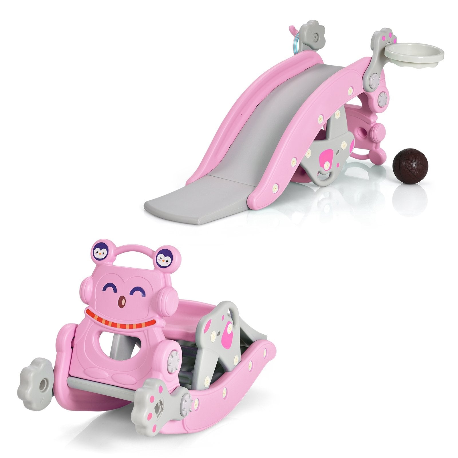 4-in-1 Rocking Horse and Slide Set for Kids, Pink Climbers & Slides   at Gallery Canada