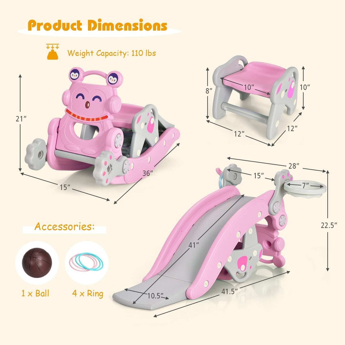 4-in-1 Rocking Horse and Slide Set for Kids, Pink Climbers & Slides   at Gallery Canada