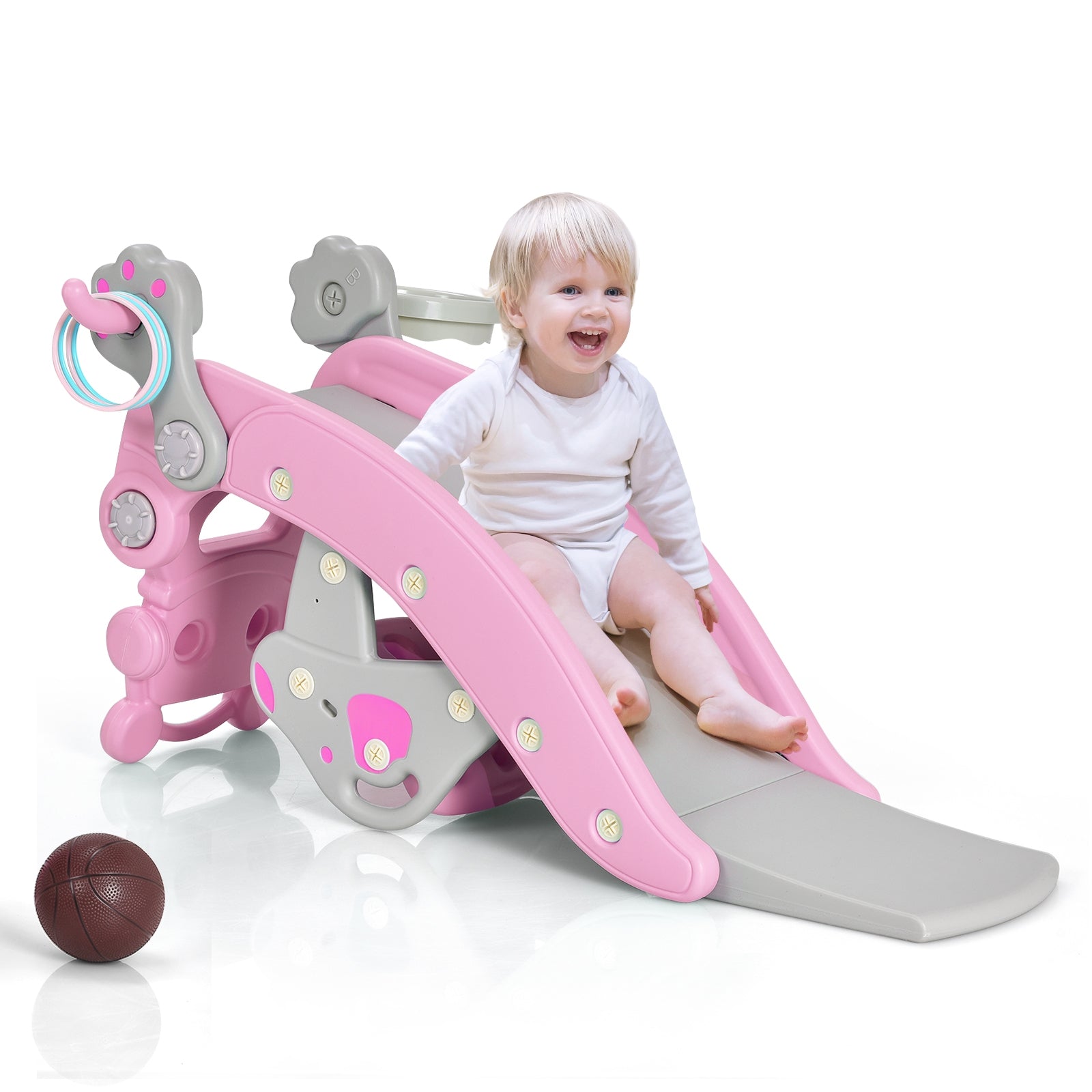 4-in-1 Rocking Horse and Slide Set for Kids, Pink Climbers & Slides   at Gallery Canada