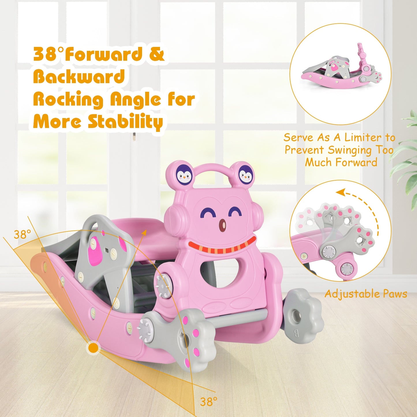 4-in-1 Rocking Horse and Slide Set for Kids, Pink Climbers & Slides   at Gallery Canada