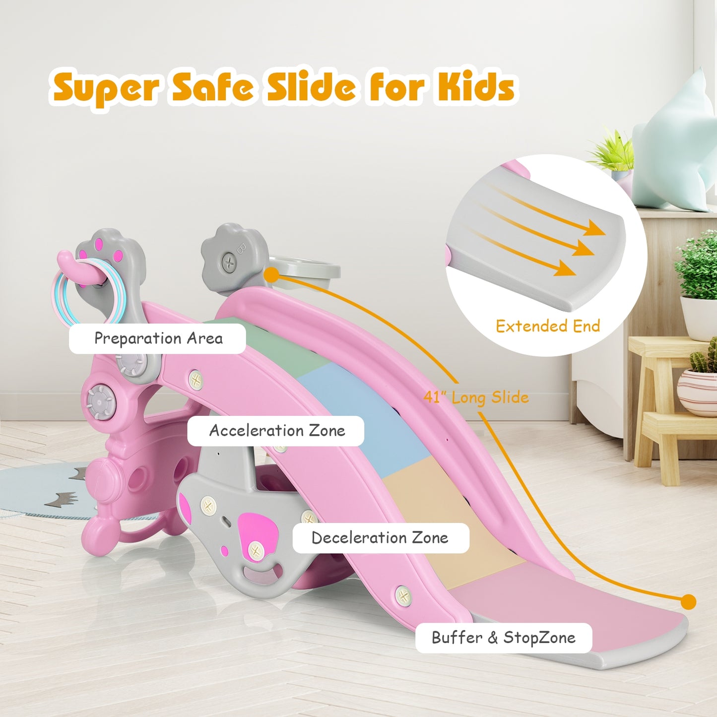 4-in-1 Rocking Horse and Slide Set for Kids, Pink Climbers & Slides   at Gallery Canada