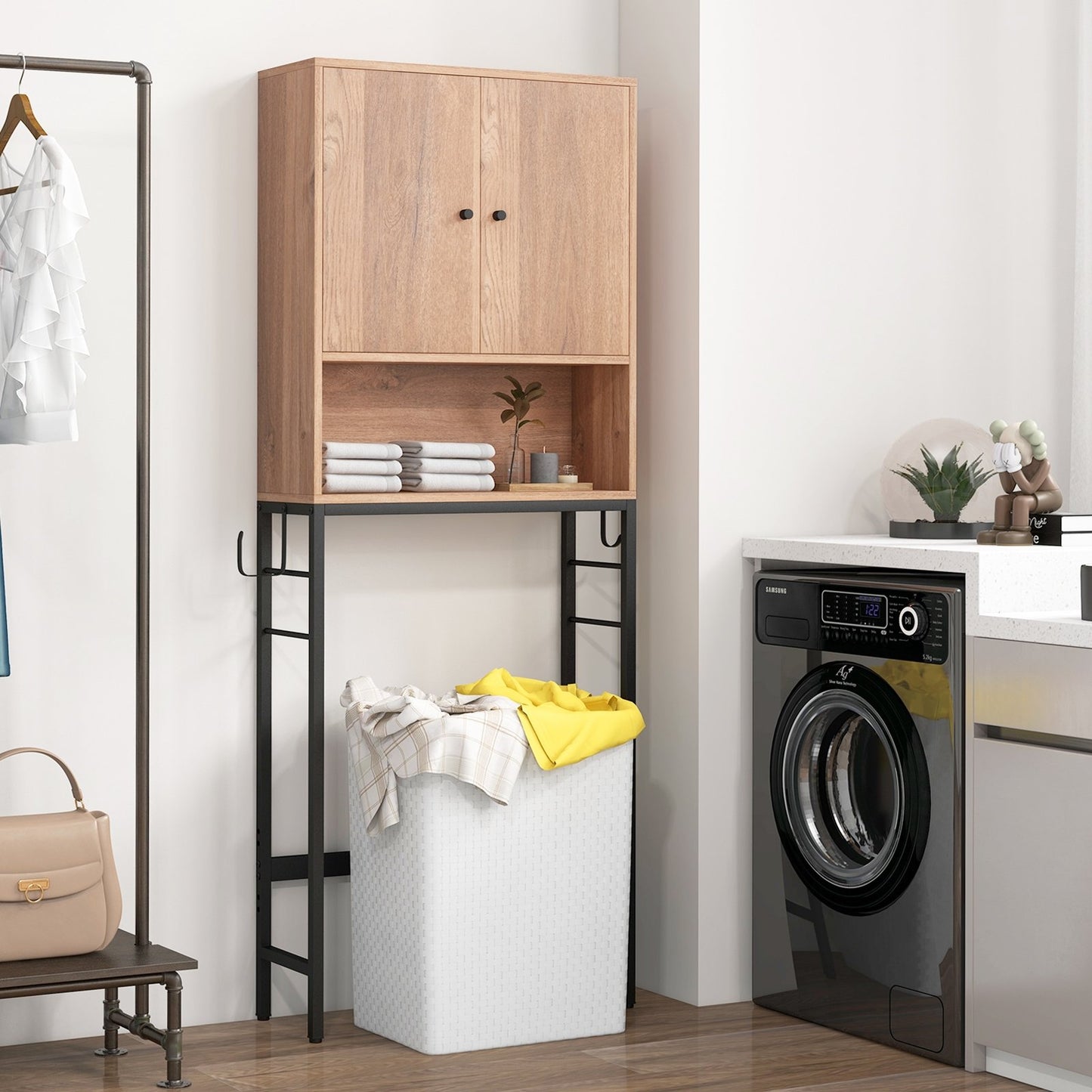 Over The Toilet Storage Cabinet with 2 Doors and Adjustable Shelf, Natural Wall Cabinets   at Gallery Canada