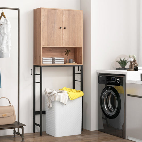 Over The Toilet Storage Cabinet with 2 Doors and Adjustable Shelf, Natural