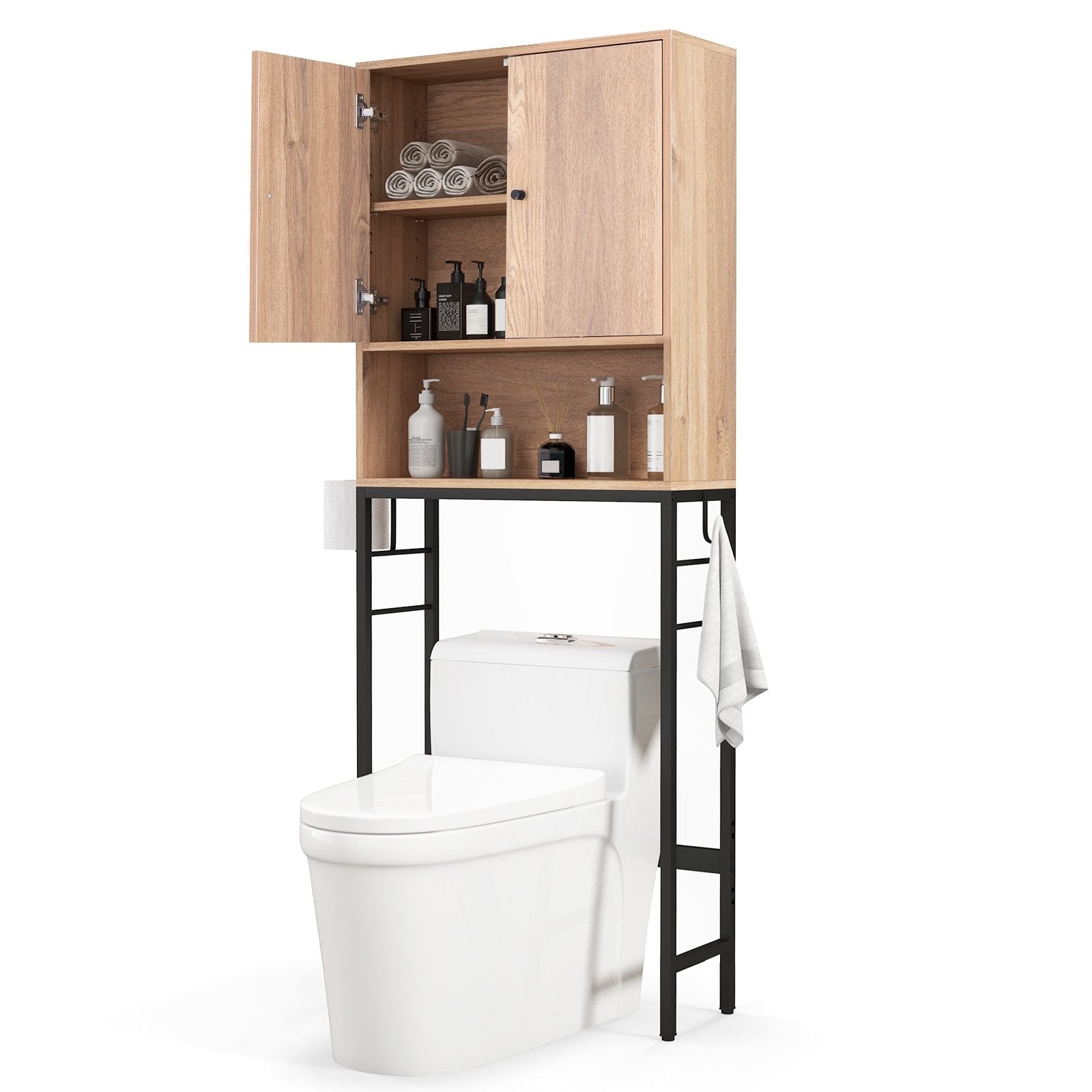 Over The Toilet Storage Cabinet with 2 Doors and Adjustable Shelf, Natural Wall Cabinets   at Gallery Canada