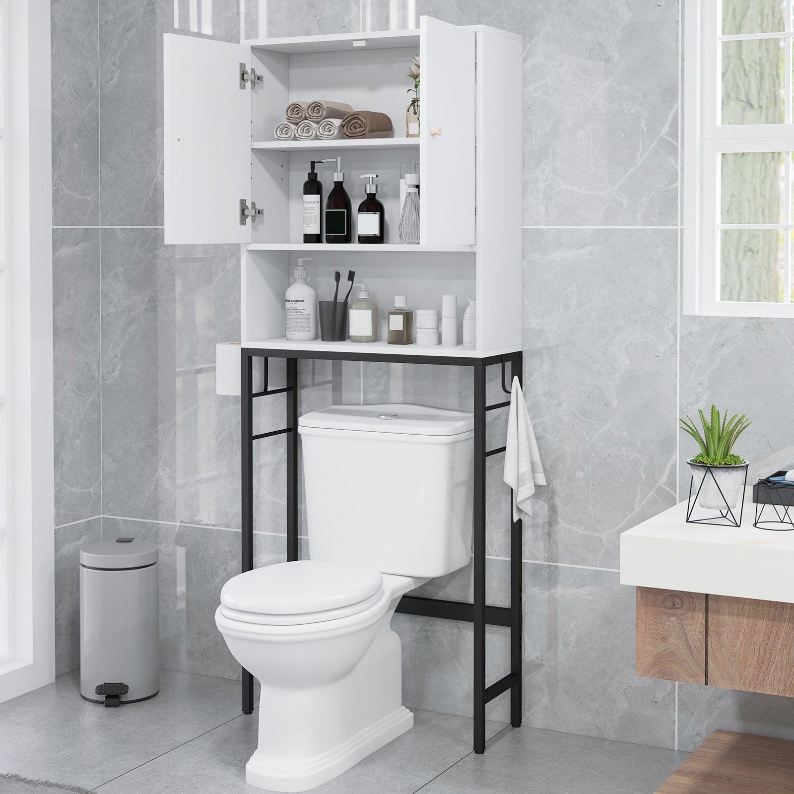 Over The Toilet Storage Cabinet with 2 Doors and Adjustable Shelf, White Wall Cabinets   at Gallery Canada