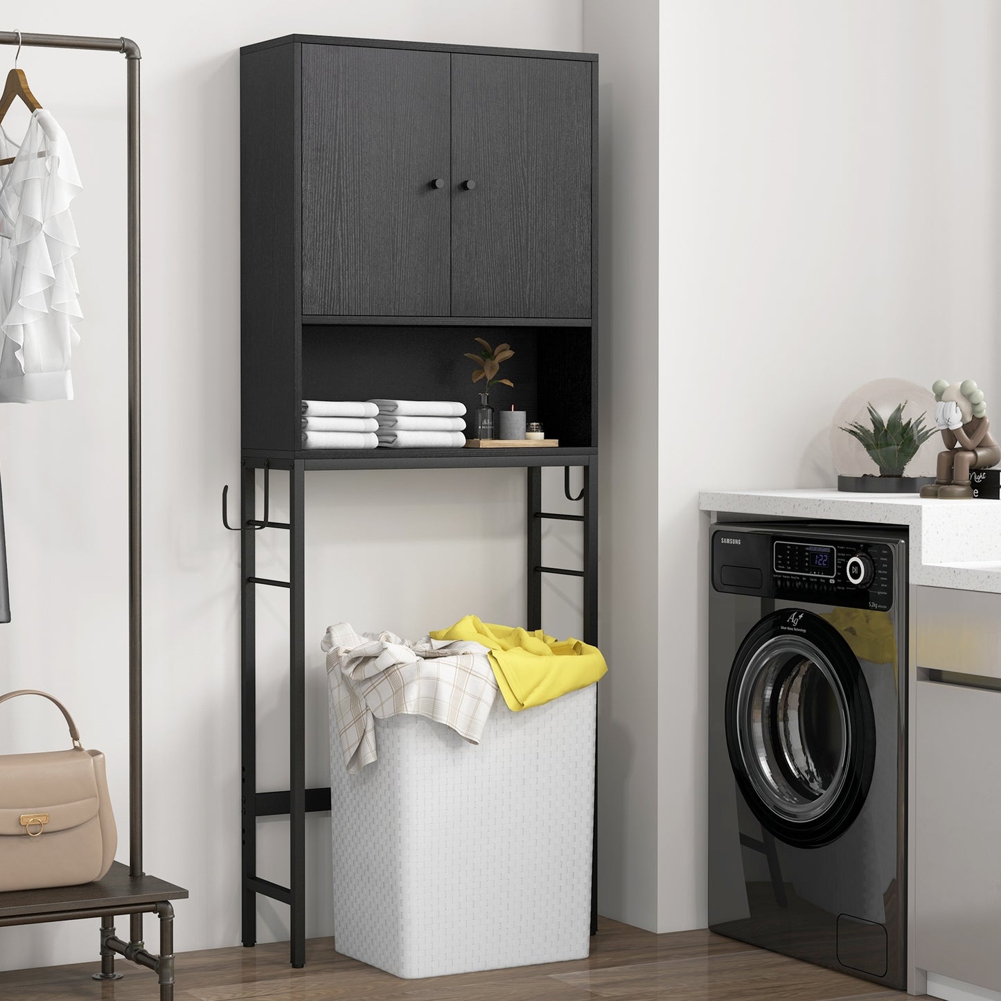 Over The Toilet Storage Cabinet with 2 Doors and Adjustable Shelf, Black Wall Cabinets   at Gallery Canada