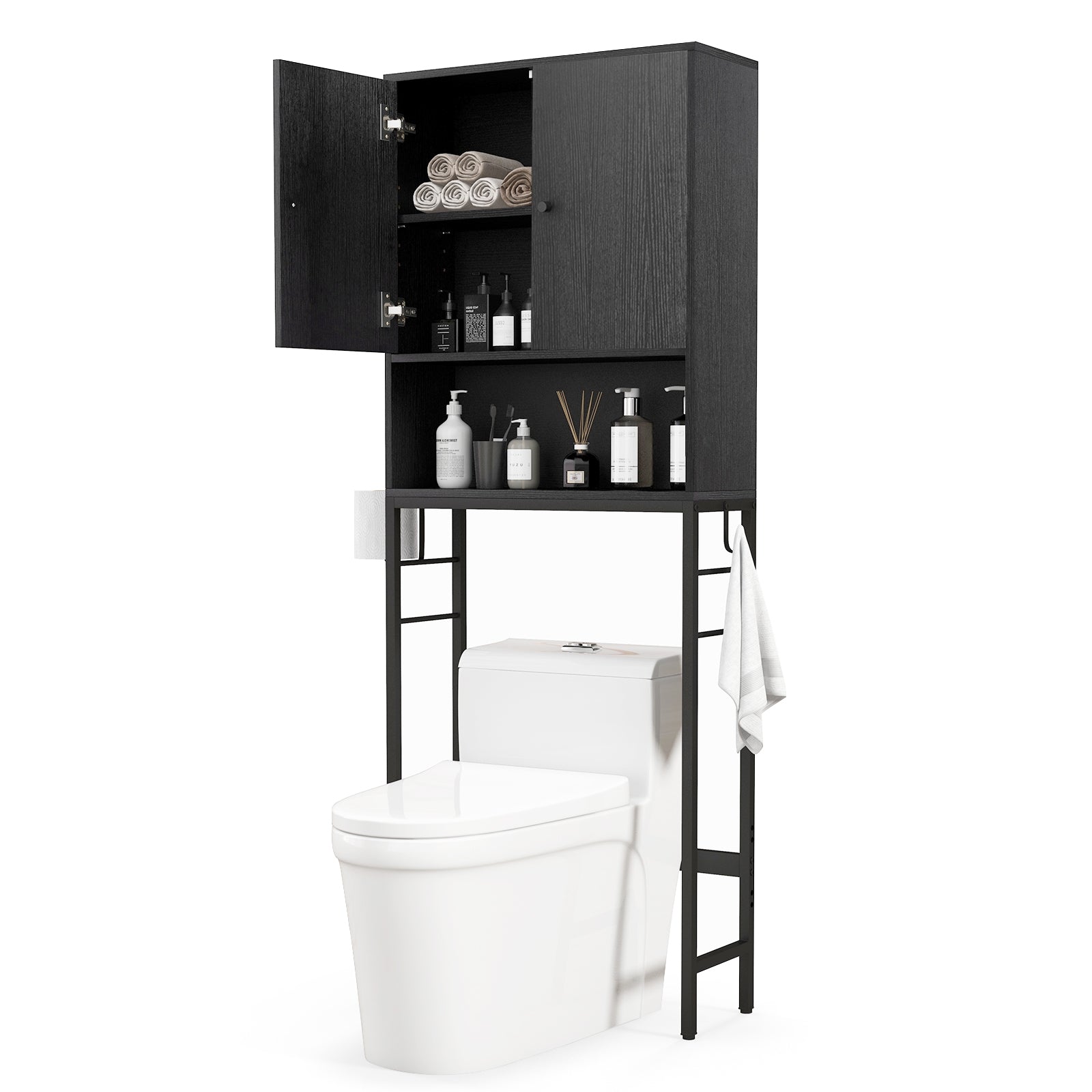 Over The Toilet Storage Cabinet with 2 Doors and Adjustable Shelf, Black Wall Cabinets   at Gallery Canada