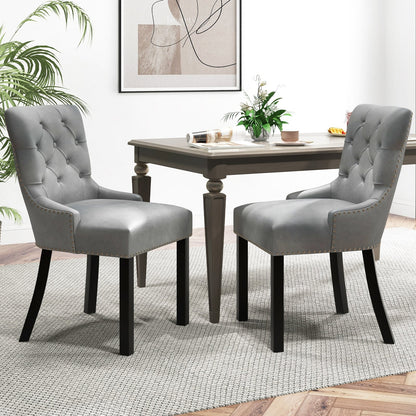 Upholstered Dining Chairs Set of 2 Tufted Wingback Chairs with Rubber Wood Legs, Gray Dining Chairs   at Gallery Canada