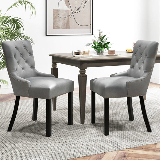 Upholstered Dining Chairs Set of 2 Tufted Wingback Chairs with Rubber Wood Legs, Gray Dining Chairs Gray  at Gallery Canada