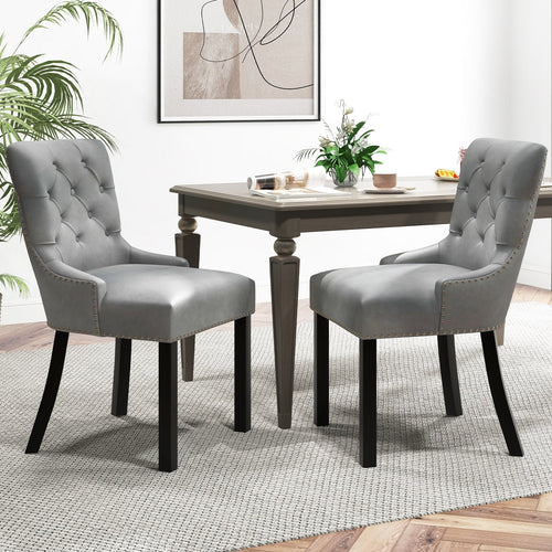 Upholstered Dining Chairs Set of 2 Tufted Wingback Chairs with Rubber Wood Legs, Gray