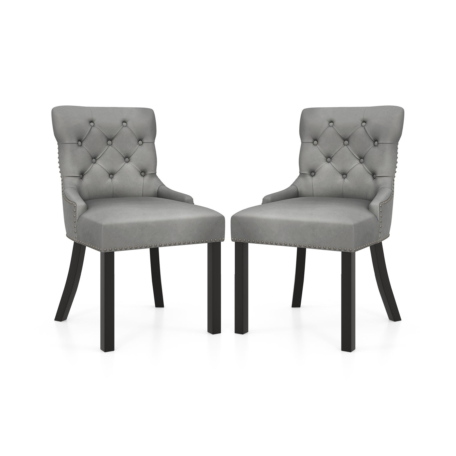 Upholstered Dining Chairs Set of 2 Tufted Wingback Chairs with Rubber Wood Legs, Gray Dining Chairs Gray  at Gallery Canada