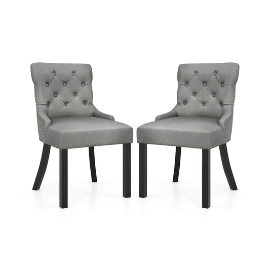 Upholstered Dining Chairs Set of 2 Tufted Wingback Chairs with Rubber Wood Legs, Gray Dining Chairs Gray  at Gallery Canada