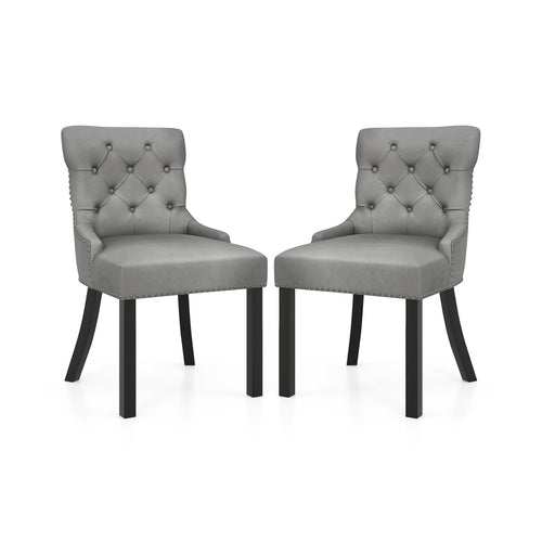 Upholstered Dining Chairs Set of 2 Tufted Wingback Chairs with Rubber Wood Legs, Gray