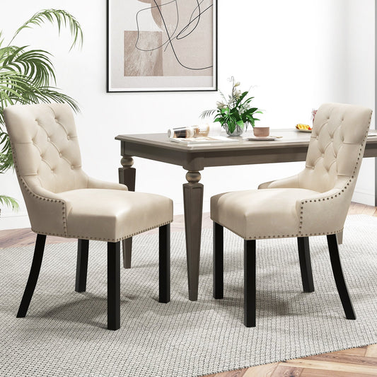 Upholstered Dining Chairs Set of 2 Tufted Wingback Chairs with Rubber Wood Legs, Beige Dining Chairs Beige  at Gallery Canada