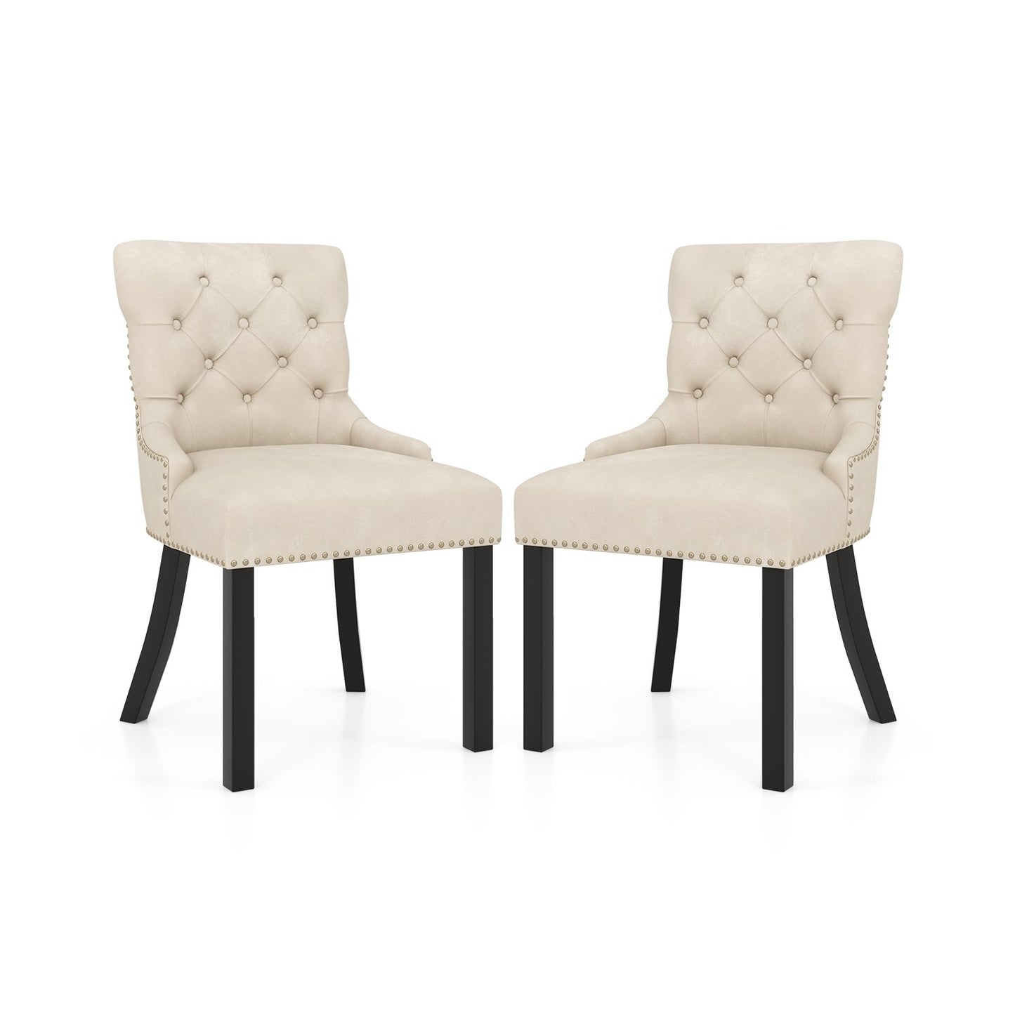 Upholstered Dining Chairs Set of 2 Tufted Wingback Chairs with Rubber Wood Legs, Beige Dining Chairs Beige  at Gallery Canada