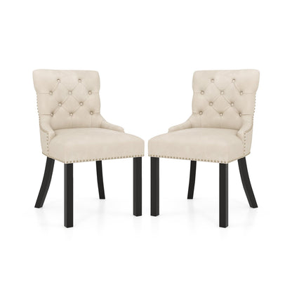 Upholstered Dining Chairs Set of 2 Tufted Wingback Chairs with Rubber Wood Legs, Beige Dining Chairs Beige  at Gallery Canada