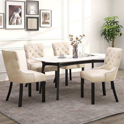 Upholstered Dining Chairs Set of 2 Tufted Wingback Chairs with Rubber Wood Legs, Beige Dining Chairs   at Gallery Canada