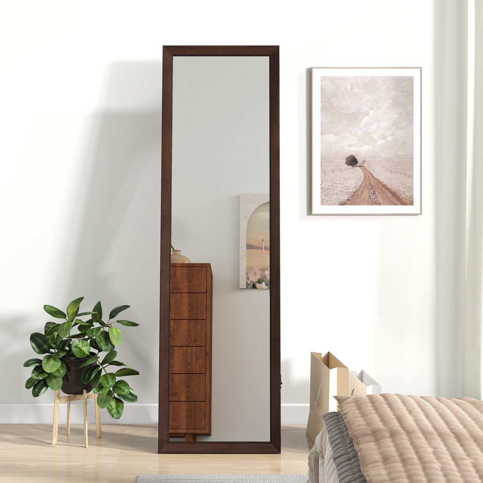 Full Length Mirror with Stand and Solid Wood Frame-18 x 14 x 61 inches, Brown Floor Mirrors at Gallery Canada