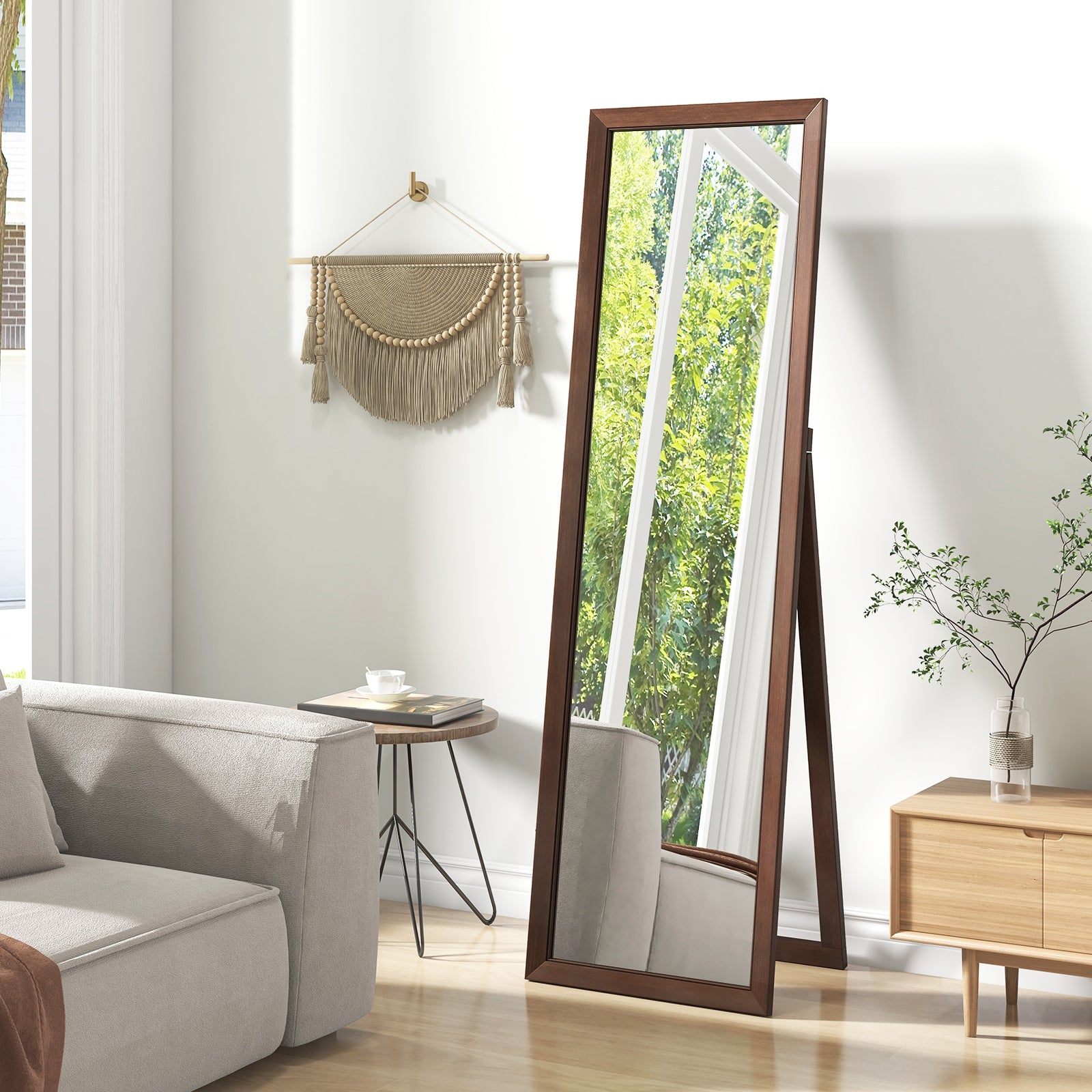 Full Length Mirror with Stand and Solid Wood Frame-18 x 14 x 61 inches, Brown Floor Mirrors at Gallery Canada