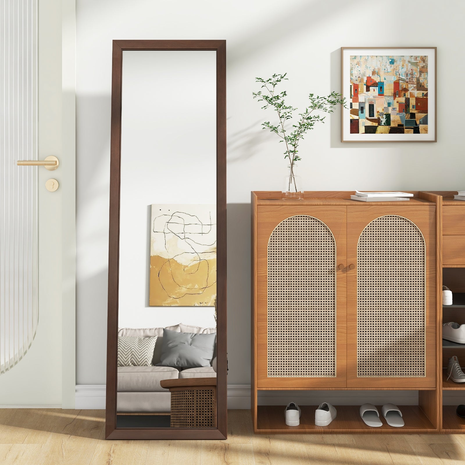 Full Length Mirror with Stand and Solid Wood Frame-18 x 14 x 61 inches, Brown Floor Mirrors at Gallery Canada