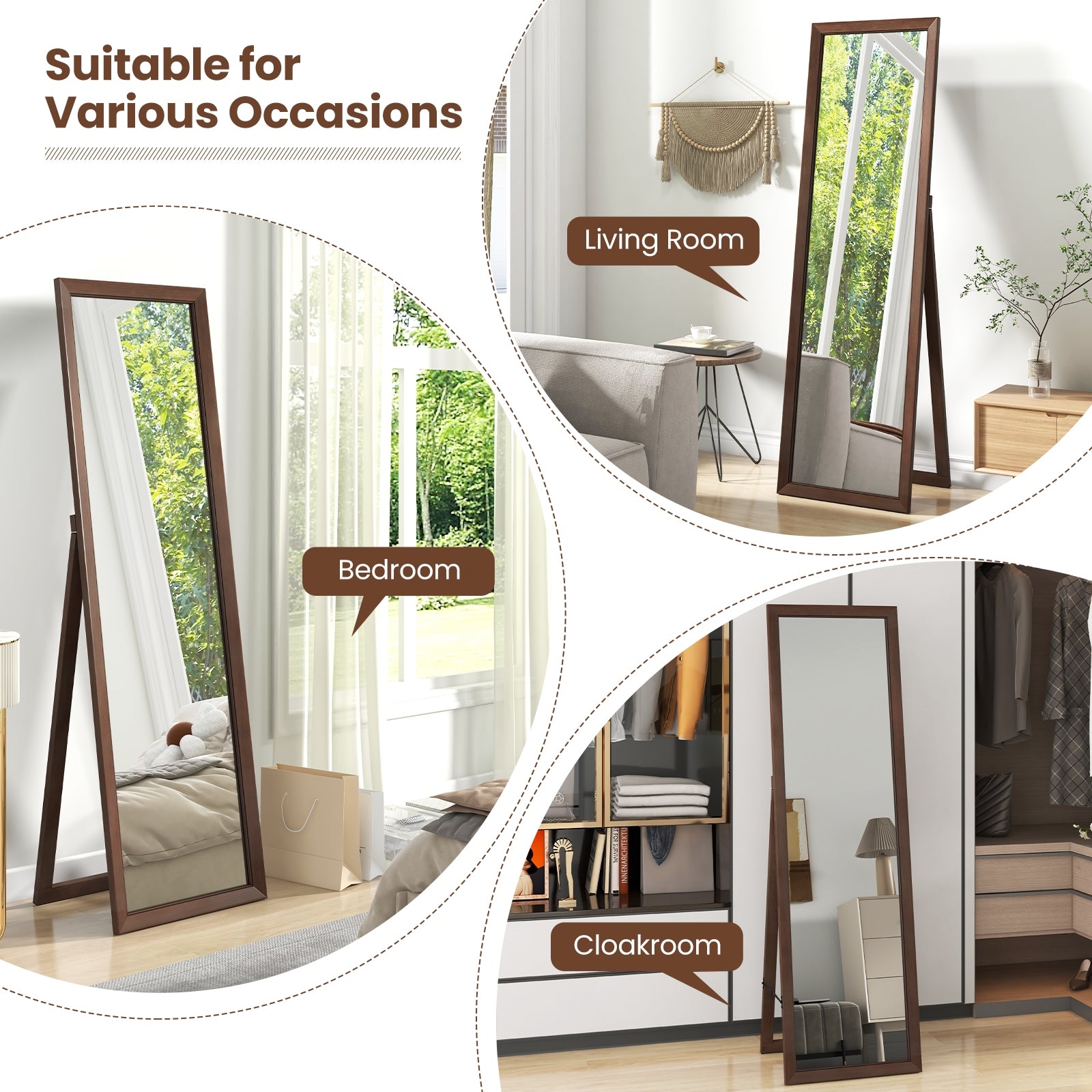 Full Length Mirror with Stand and Solid Wood Frame-18 x 14 x 61 inches, Brown Floor Mirrors at Gallery Canada