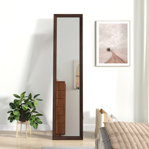 Full Length Mirror with Stand and Solid Wood Frame-14.5 x 14 x 61 inches, Brown