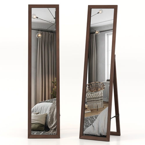Full Length Mirror with Stand and Solid Wood Frame-14.5 x 14 x 61 inches, Brown