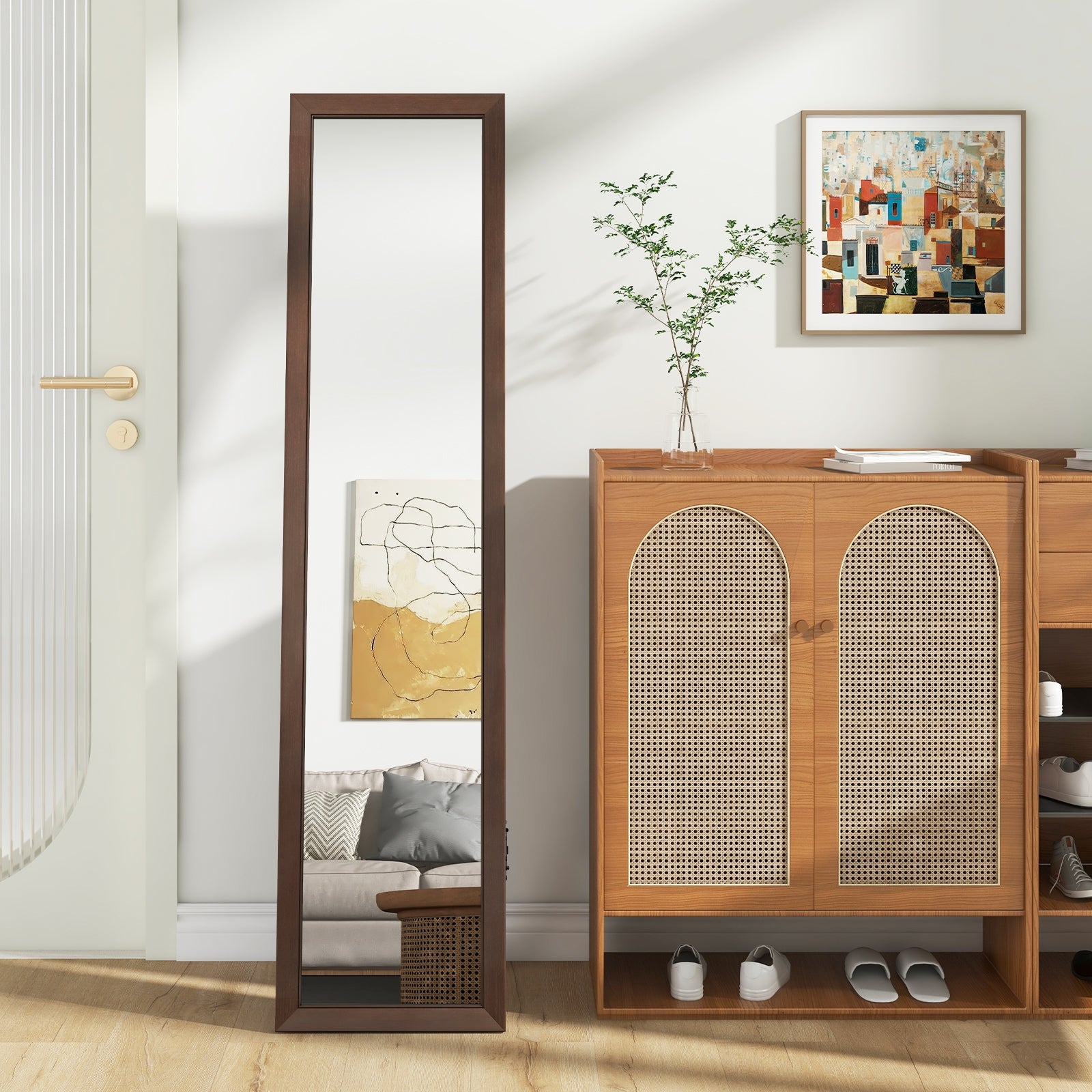 Full Length Mirror with Stand and Solid Wood Frame-14.5 x 14 x 61 inches, Brown Floor Mirrors at Gallery Canada