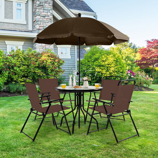 6 Pieces Patio Dining Set Folding Chairs Glass Table Tilt Umbrella for Garden, Coffee Patio Dining Sets Coffee  at Gallery Canada