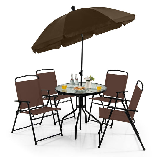 6 Pieces Patio Dining Set Folding Chairs Glass Table Tilt Umbrella for Garden, Coffee Patio Dining Sets Coffee  at Gallery Canada