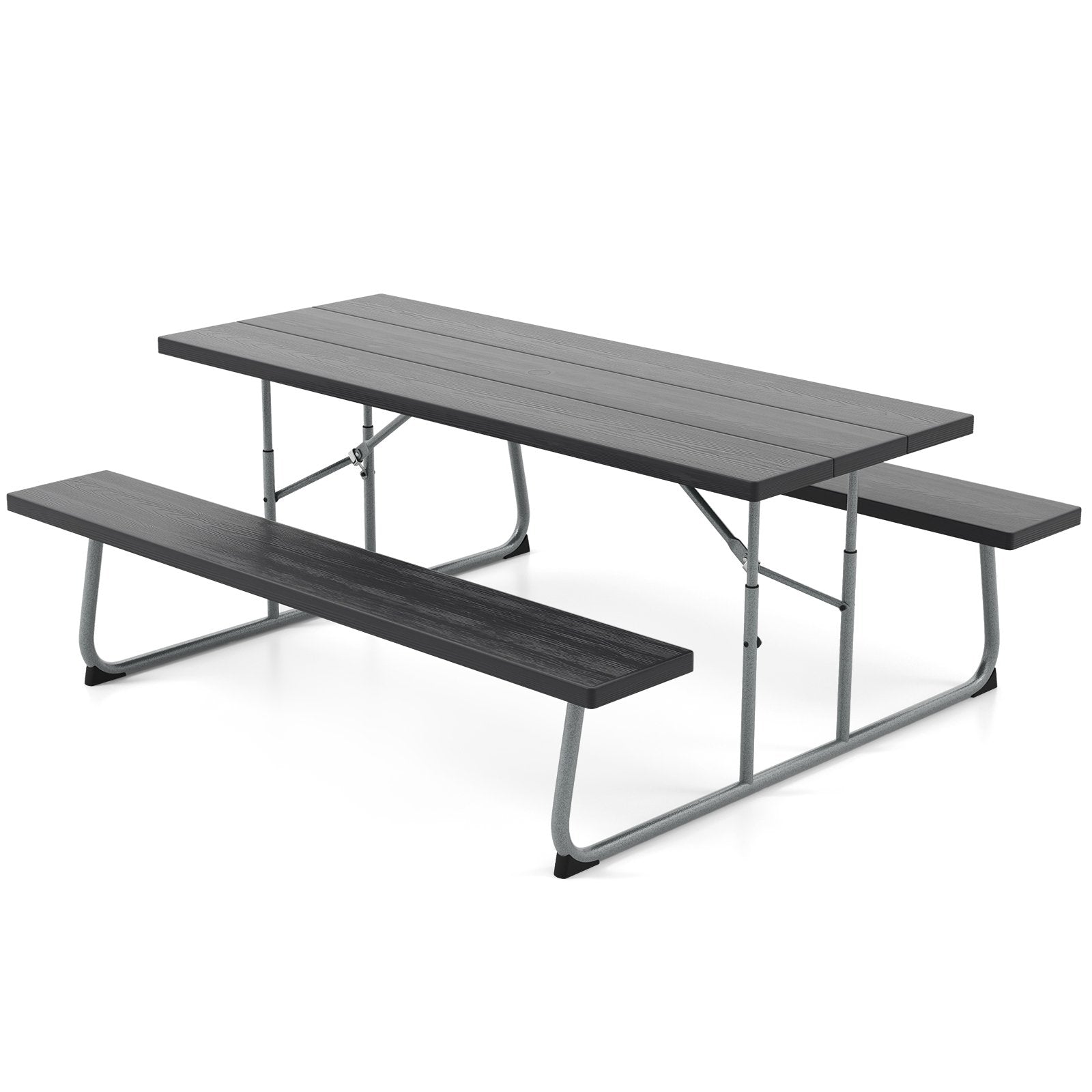 Folding Picnic Table Set with Metal Frame and All-Weather HDPE Tabletop  Umbrella Hole, Black Outdoor Seating & Patio Chairs   at Gallery Canada