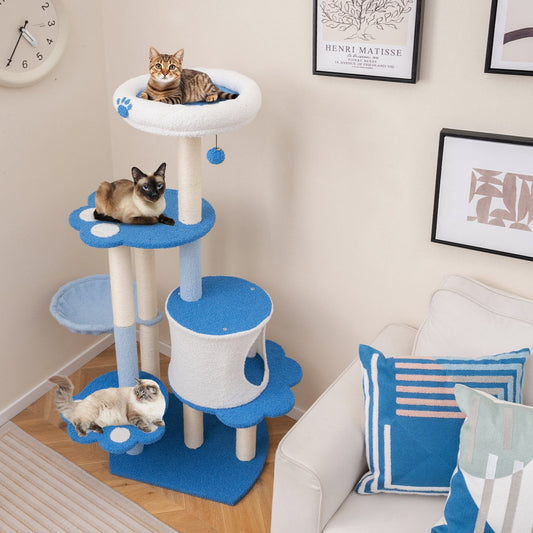 54 Inches Tall Modern Cat Tree Tower for Indoor Cats, Blue Cat Trees Condos & Scratchers Blue  at Gallery Canada