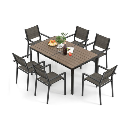 7 Piece Outdoor Dining Set with 6 Stackable Chairs and Large Rectangle Table, Gray Patio Dining Sets   at Gallery Canada