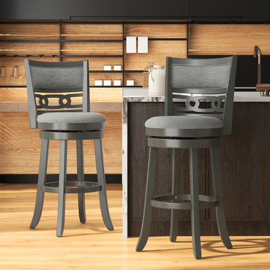 30.5" Bar Height Bar Chair with Wooden Frame Swivel Seat and Footrest for Pub Bar Restaurant-1 Pack, Gray Bar Stools Gray  at Gallery Canada