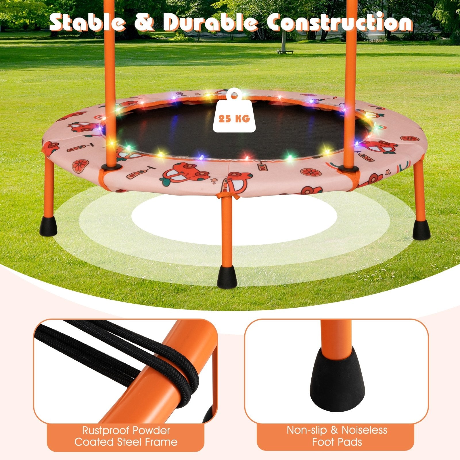 36 Inch Mini Trampoline with Colorful LED Lights and Bluetooth Speaker, Orange Trampolines   at Gallery Canada