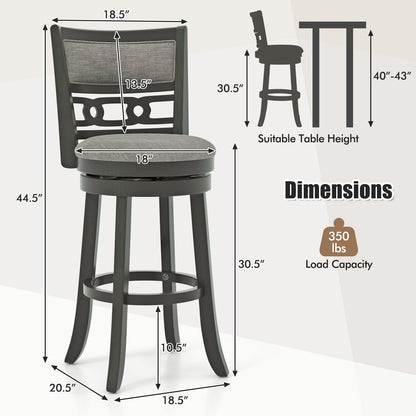 30.5" Bar Height Bar Chair with Wooden Frame Swivel Seat and Footrest for Pub Bar Restaurant-1 Pack, Gray Bar Stools   at Gallery Canada