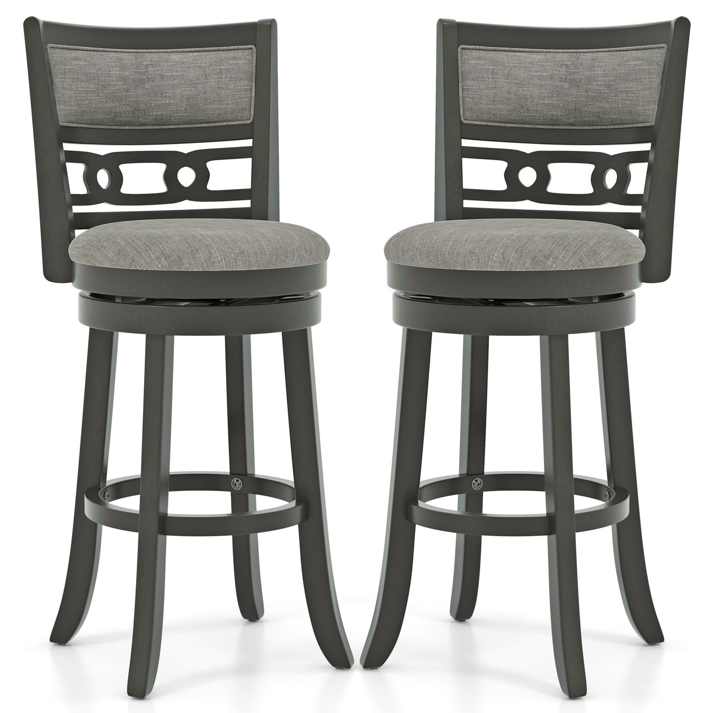 30.5" Bar Height Bar Chair with Wooden Frame Swivel Seat and Footrest for Pub Bar Restaurant-2 Pack, Gray Bar Stools Gray  at Gallery Canada