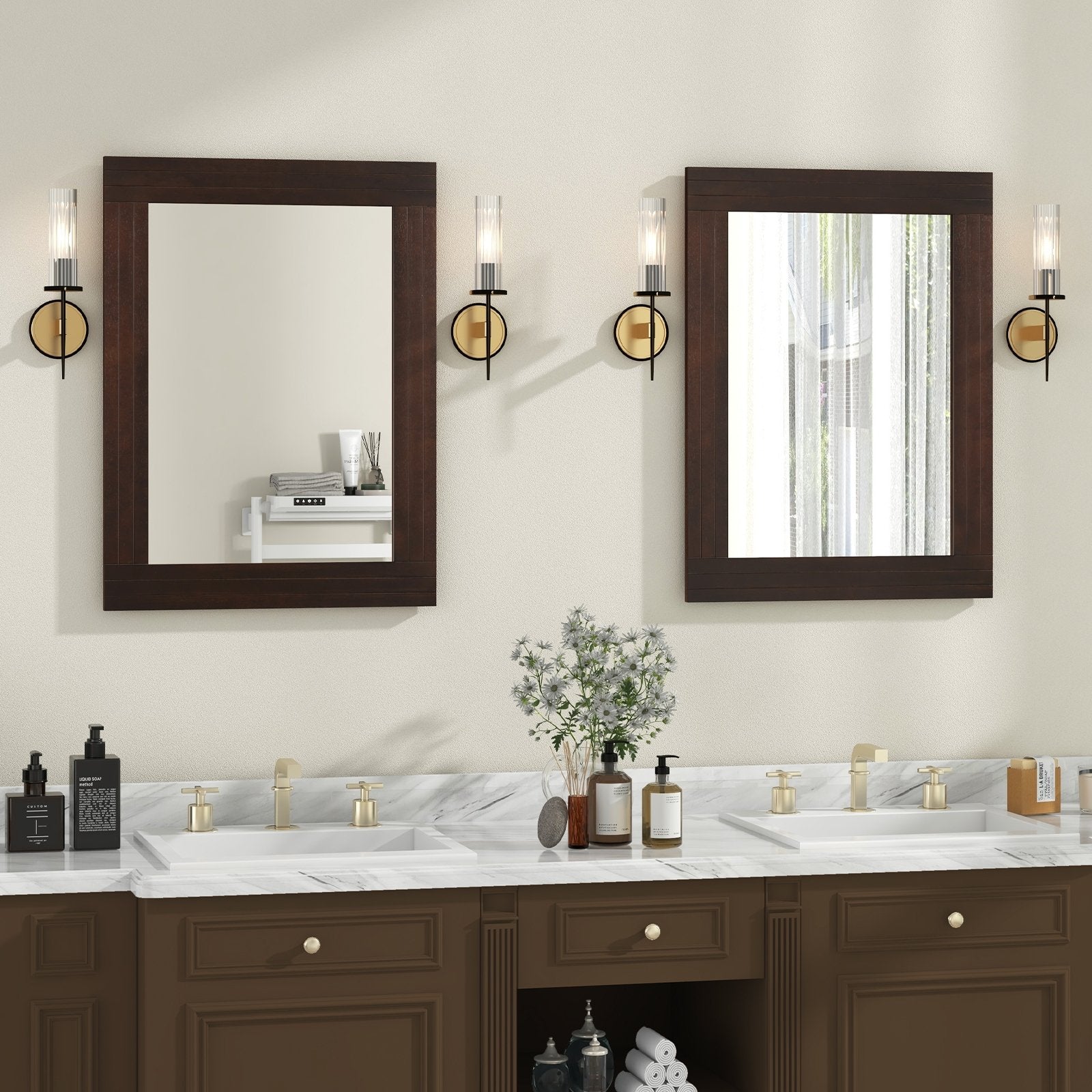 Wood Framed Wall Mirror for Bedroom Living Room Vanity Entryway, Brown Wall Mirrors   at Gallery Canada