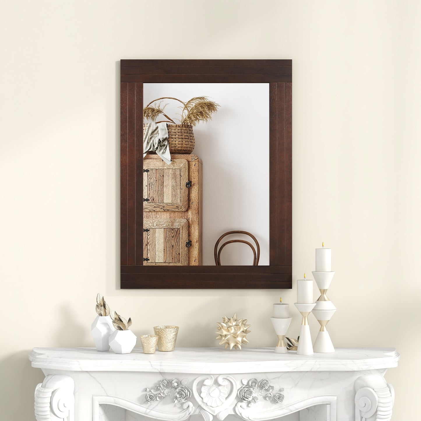 Wood Framed Wall Mirror for Bedroom Living Room Vanity Entryway, Brown Wall Mirrors   at Gallery Canada