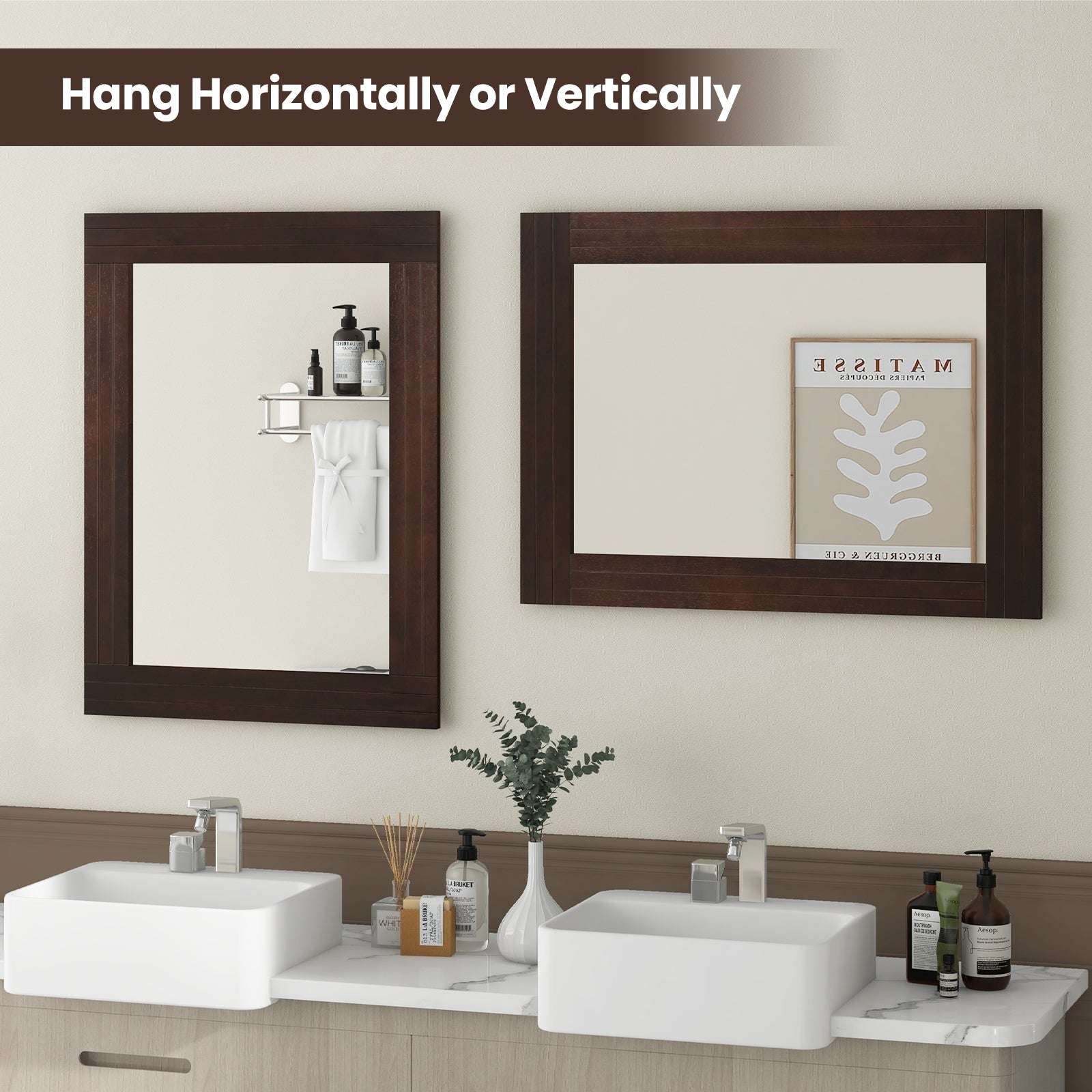 Wood Framed Wall Mirror for Bedroom Living Room Vanity Entryway, Brown Wall Mirrors   at Gallery Canada