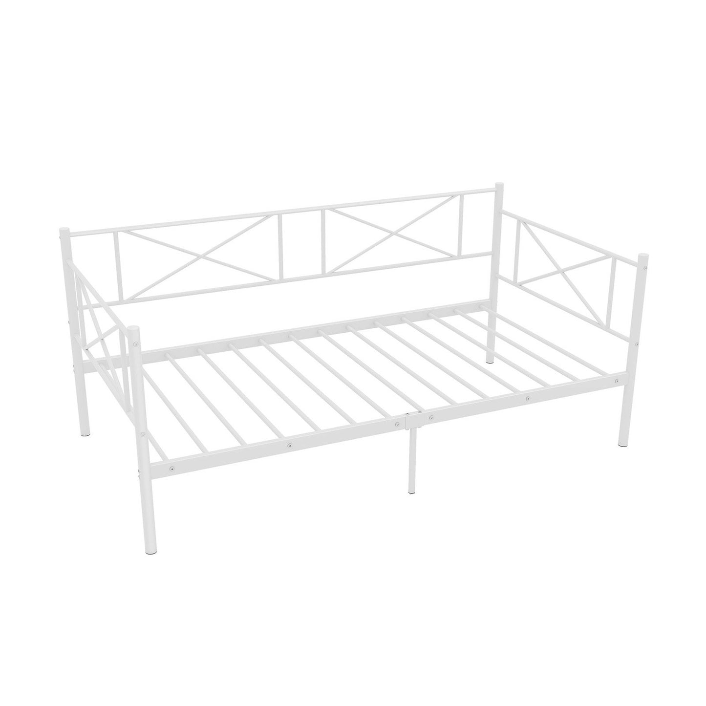 Twin Size Platform Bed with Heavy-duty Metal Slat Support, White Simple Bed Frame White  at Gallery Canada