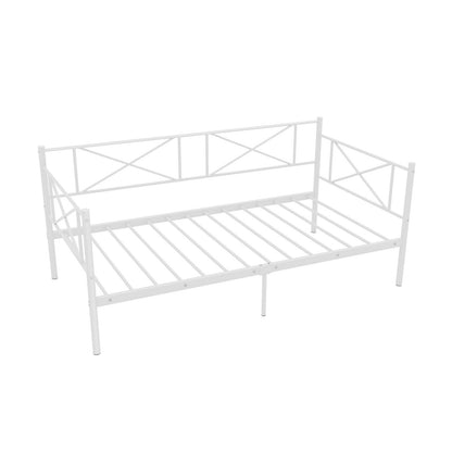 Twin Size Platform Bed with Heavy-duty Metal Slat Support, White Simple Bed Frame White  at Gallery Canada