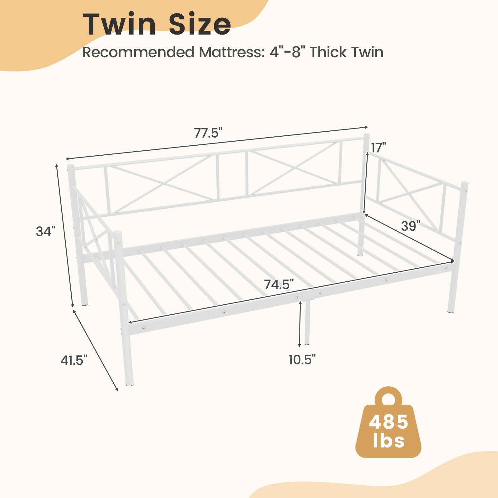 Twin Size Platform Bed with Heavy-duty Metal Slat Support, White Simple Bed Frame   at Gallery Canada