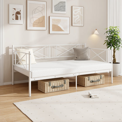 Twin Size Platform Bed with Heavy-duty Metal Slat Support, White Simple Bed Frame   at Gallery Canada