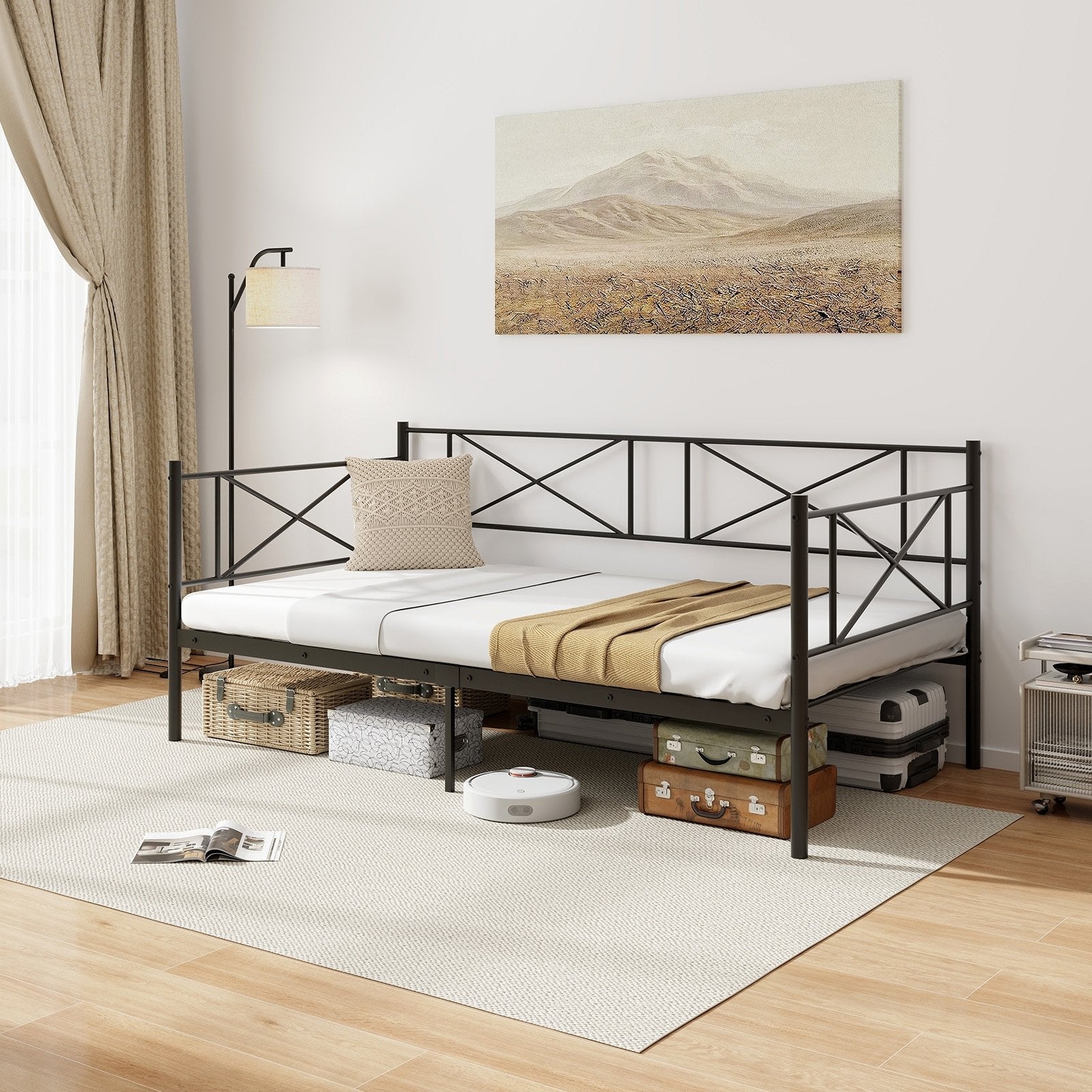 Twin Size Platform Bed with Heavy-duty Metal Slat Support, Black Simple Bed Frame   at Gallery Canada